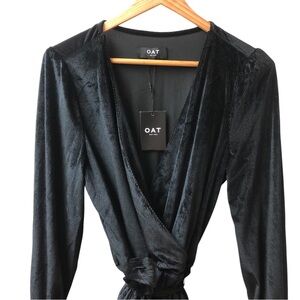 OAT NY Black Ribbed Velour Jumpsuit Belted NWT